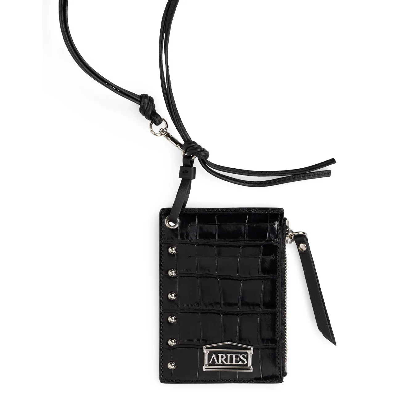 Aries Croc Studded Card Holder Black - Image 2