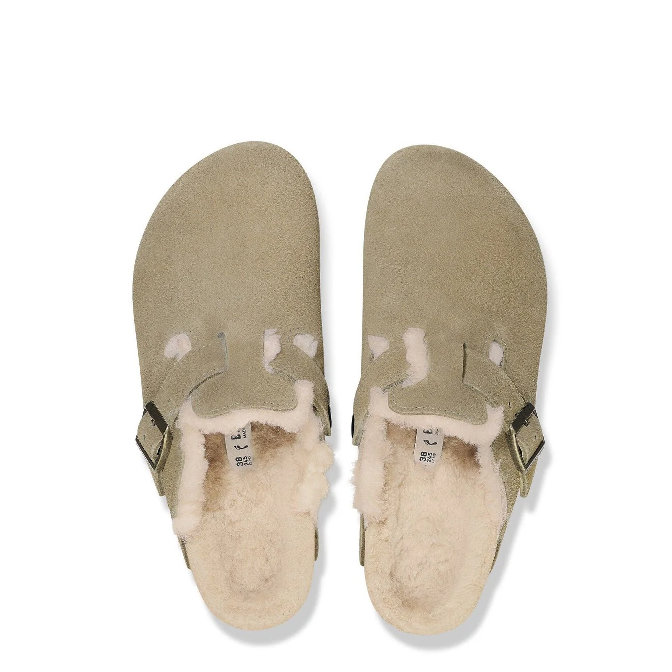 Birkenstock Womens Boston Shearling Suede Leather Narrow Fit Taupe - Image 3