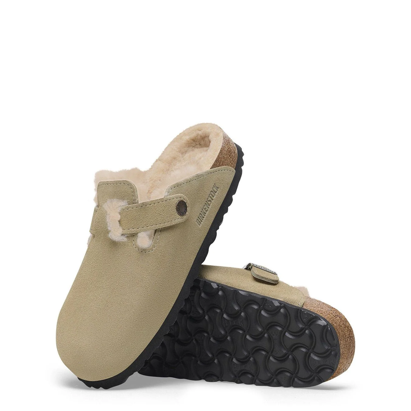 Birkenstock Womens Boston Shearling Suede Leather Narrow Fit Taupe - Image 4