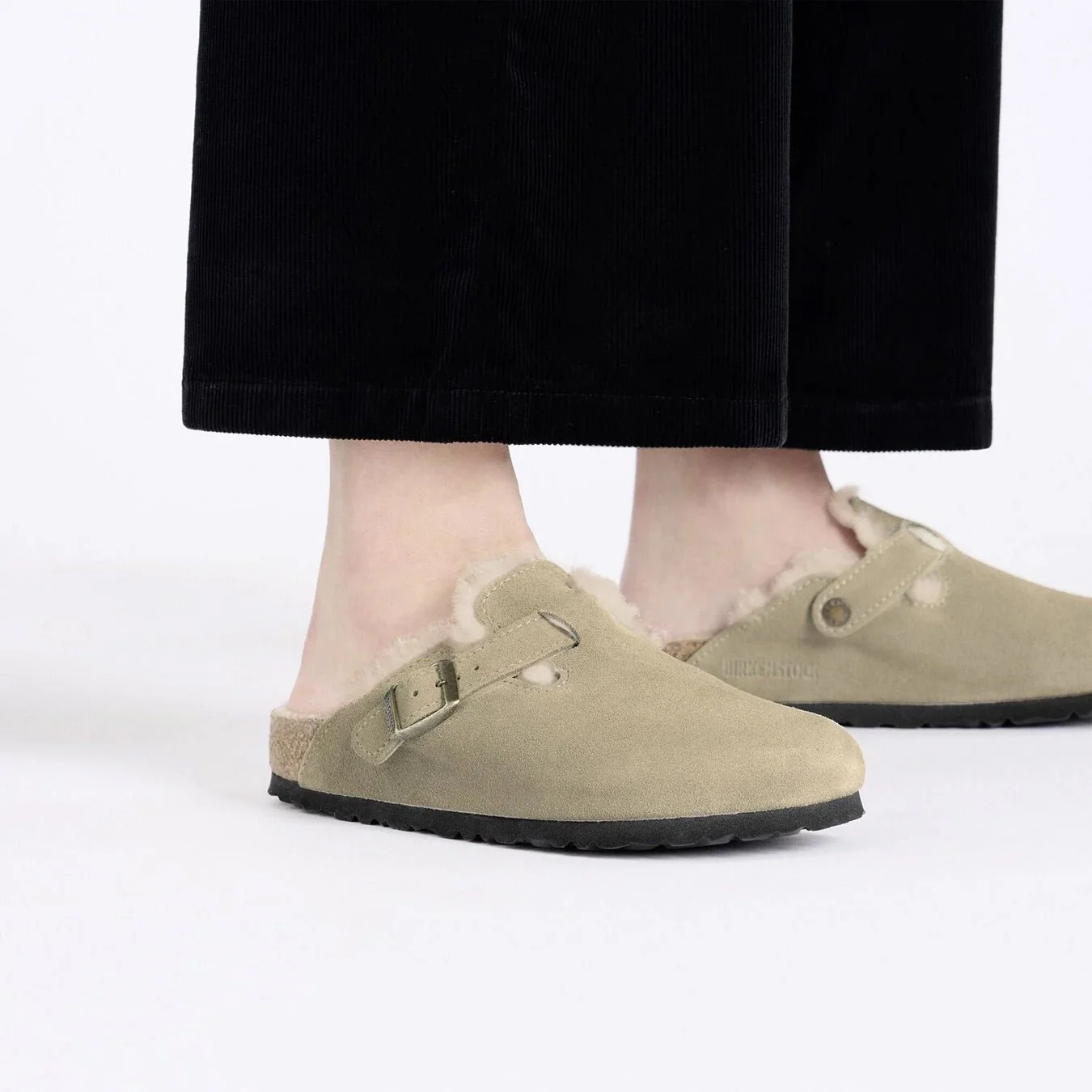Birkenstock Womens Boston Shearling Suede Leather Narrow Fit Taupe - Image 6