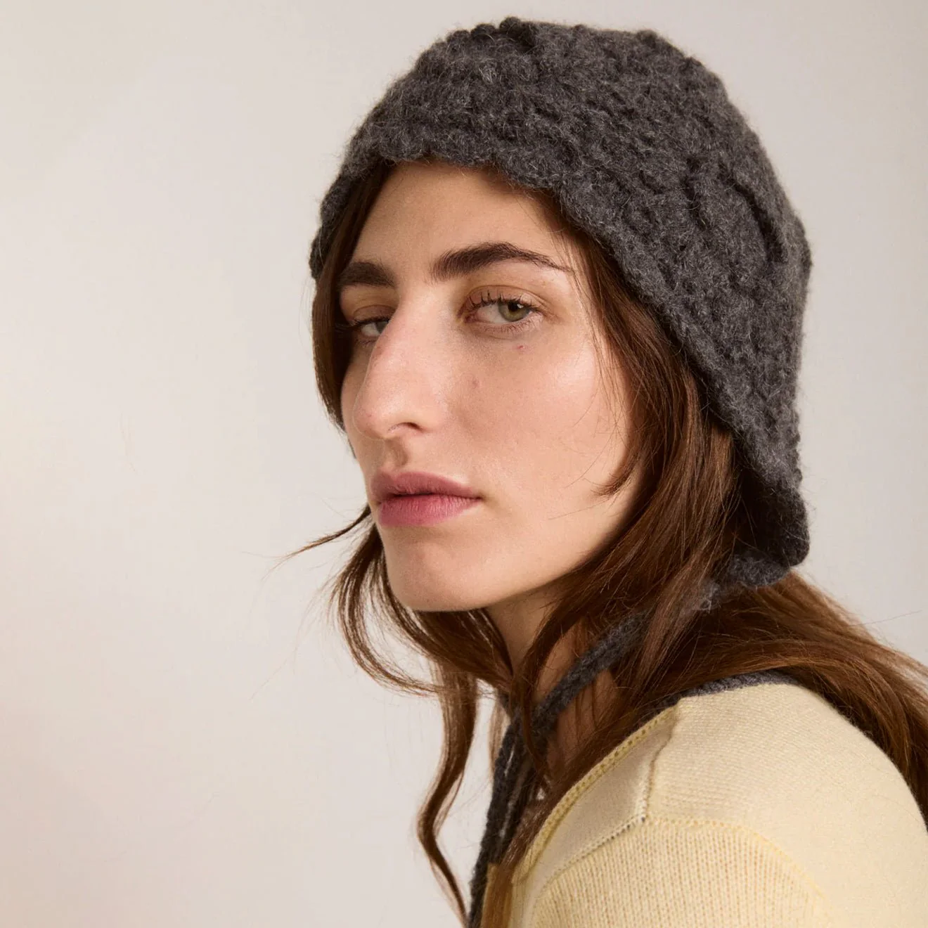 Damson Madder Crochet Bonnet Charcoal Marl - Image 5