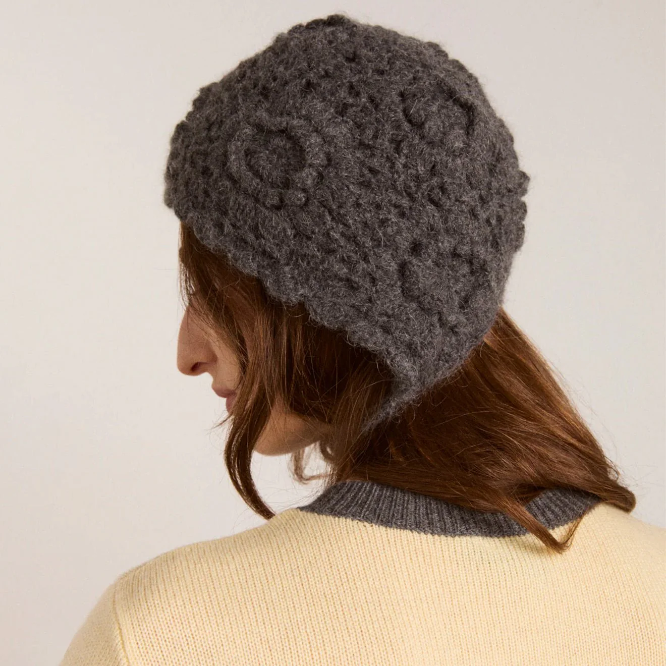 Damson Madder Crochet Bonnet Charcoal Marl - Image 6