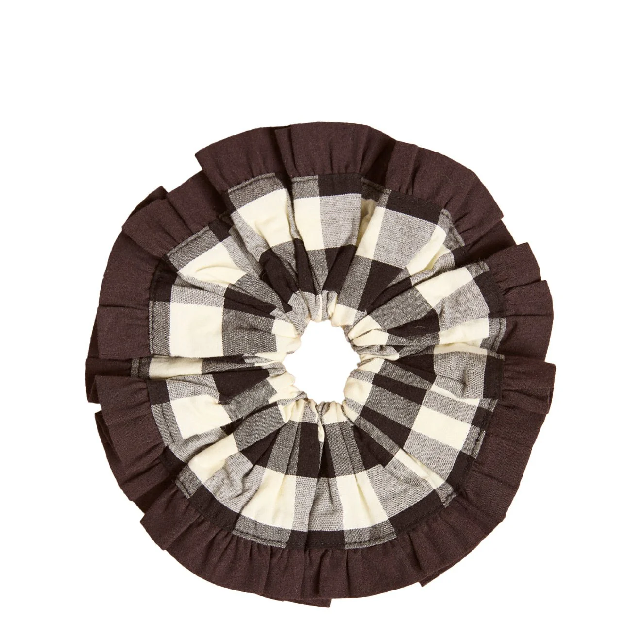 Damson Madder Frill Edge Scrunchie Butter Gingham