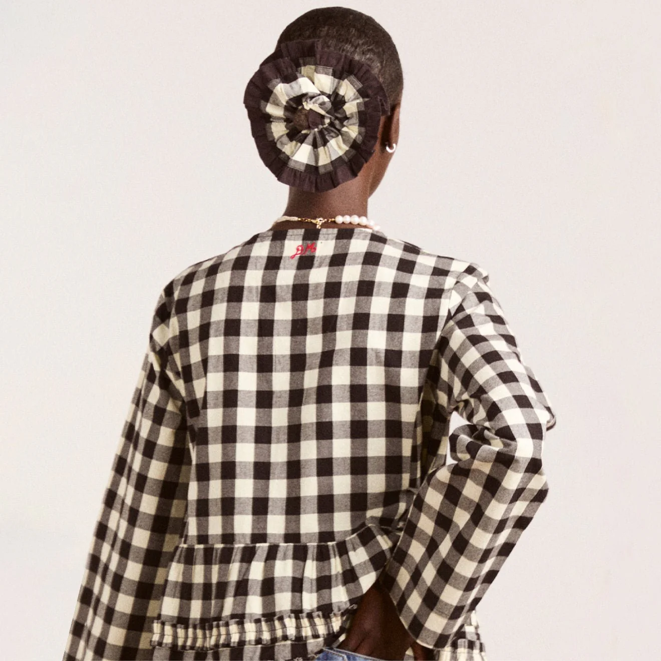 Damson Madder Frill Edge Scrunchie Butter Gingham - Image 2