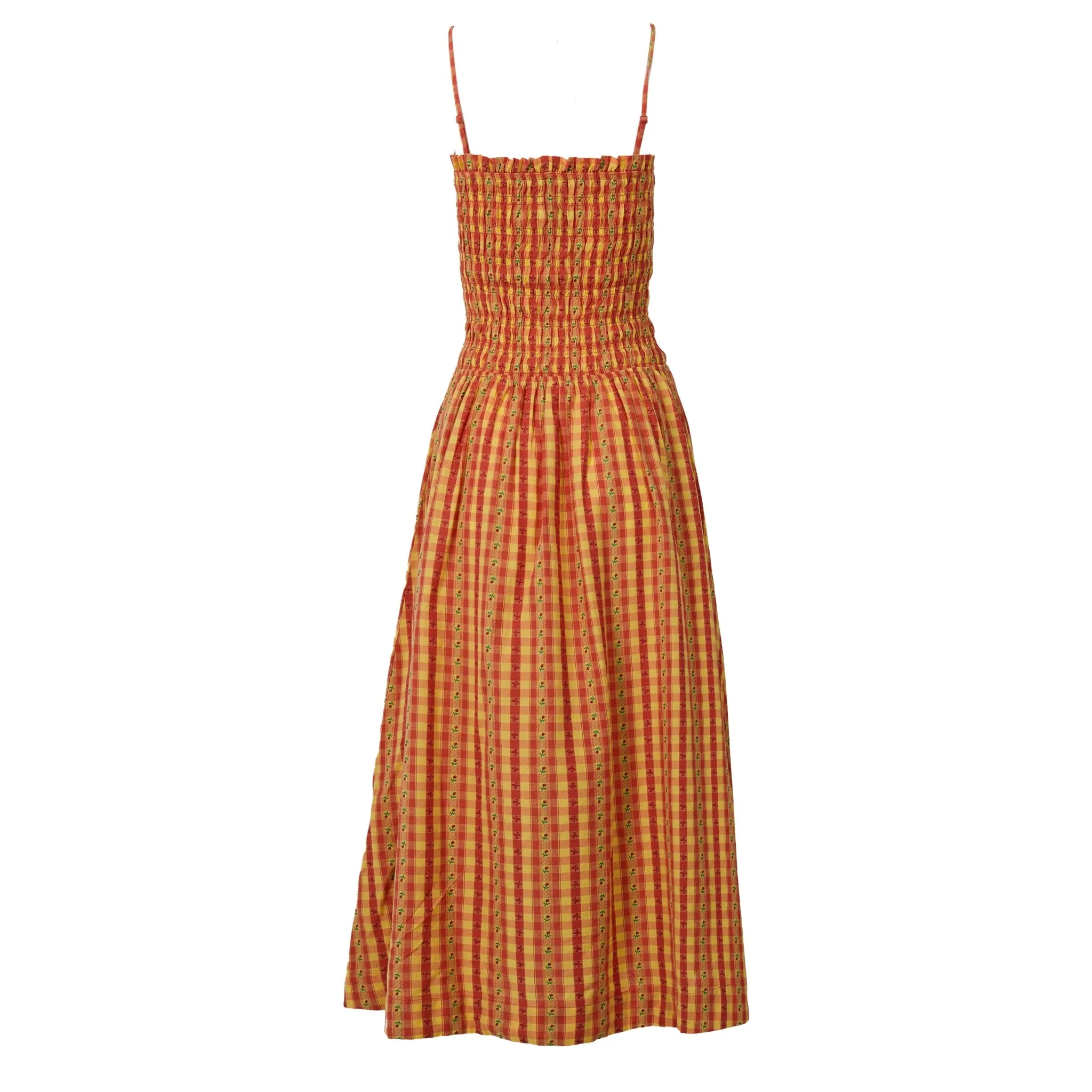 Damson Madder Grace Strappy Midi Dress Orange Margot Gingham - Image 3