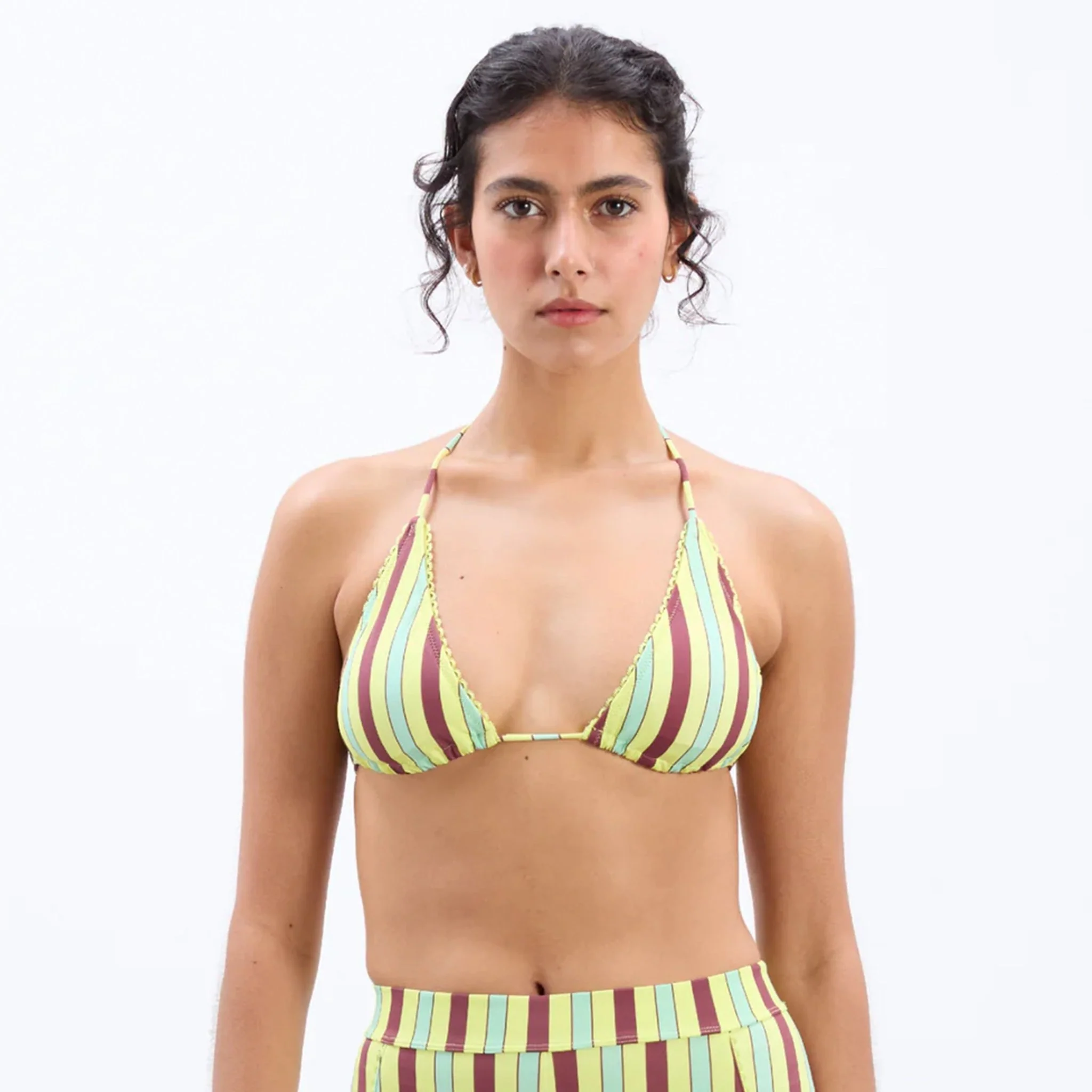 Damson Madder Picot Trim Triangle Bikini Tropical Stripe - Image 2