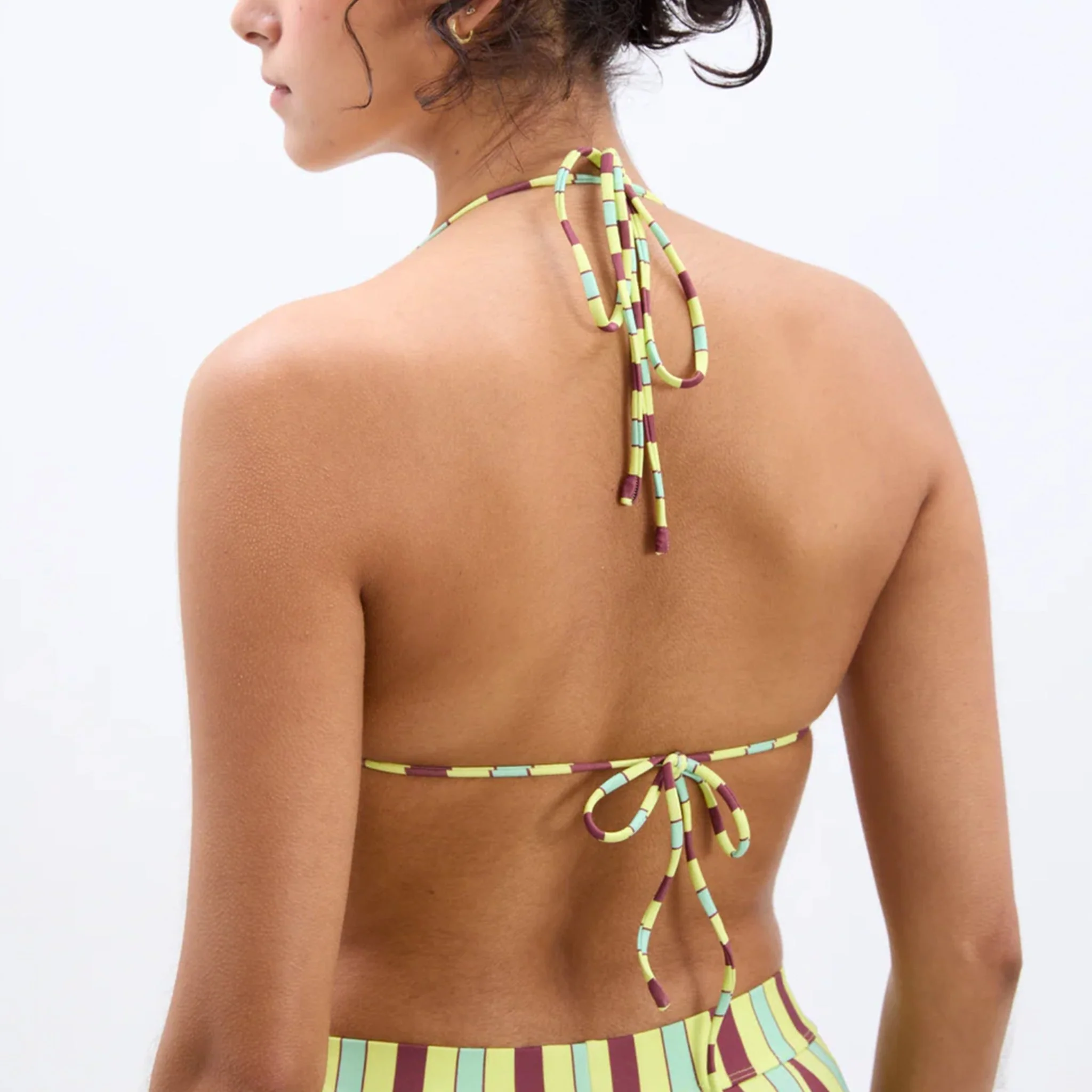 Damson Madder Picot Trim Triangle Bikini Tropical Stripe - Image 5
