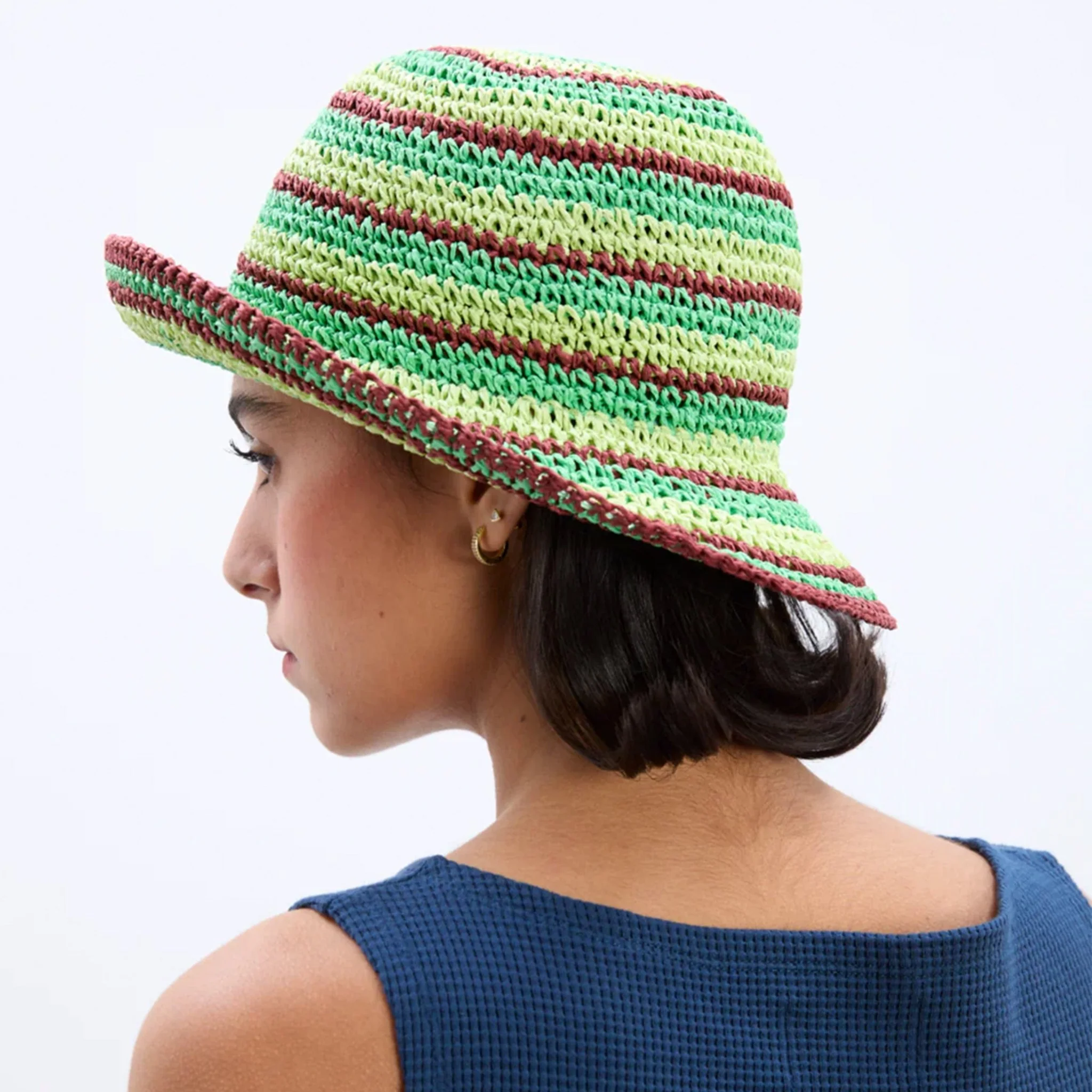 Damson Madder Raffia Bucket Hat Tropical Stripe - Image 3