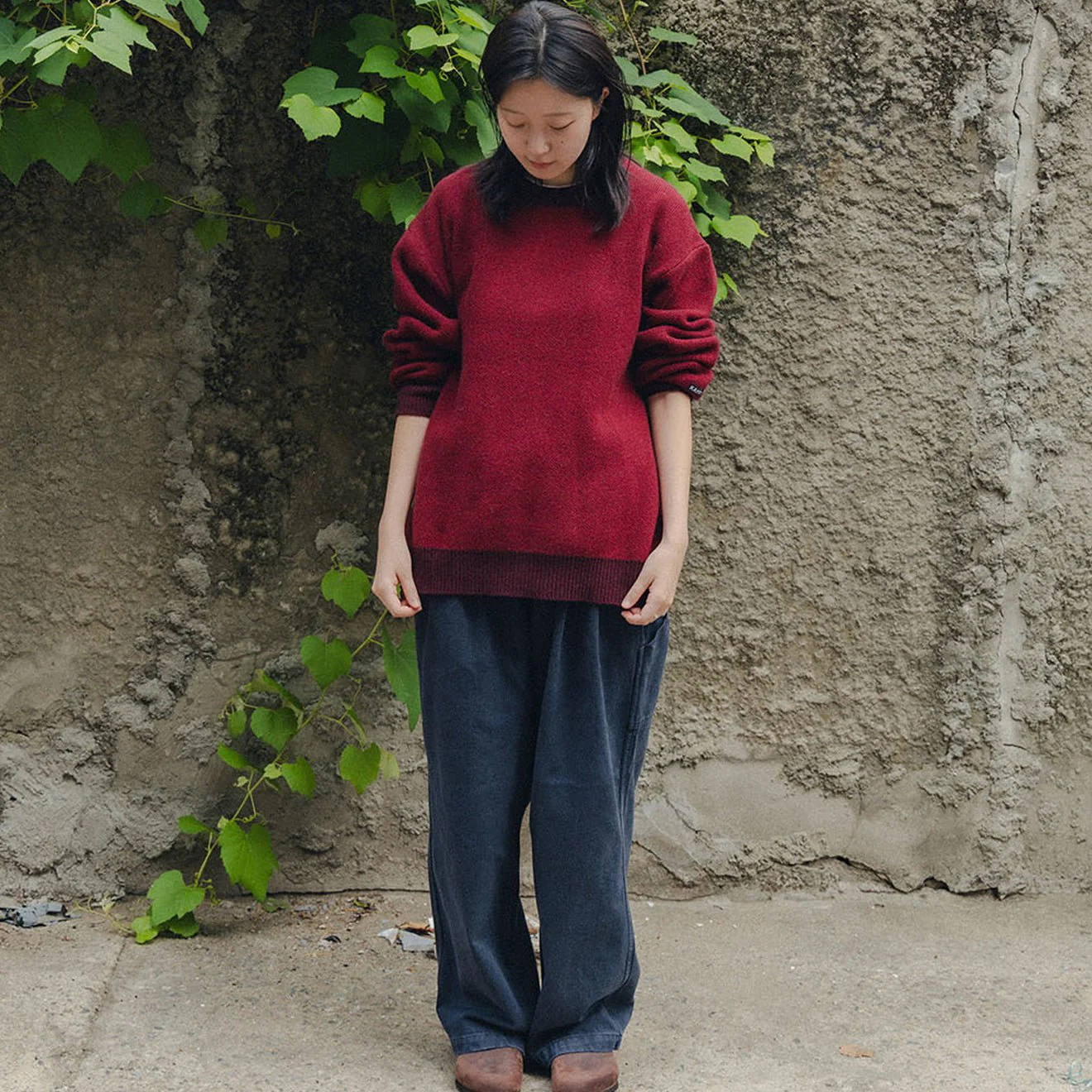 Kappy Two Tuck Wide Kation Pants Dark Gray - Image 2