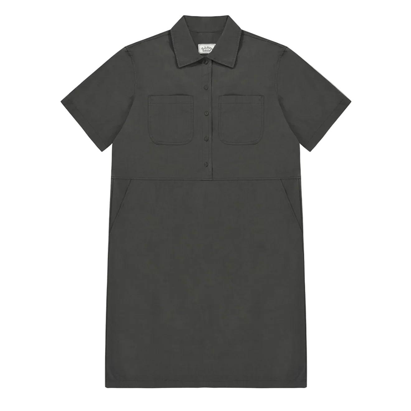 Kappy Womens Pocket Half Shirt Dress Charcoal