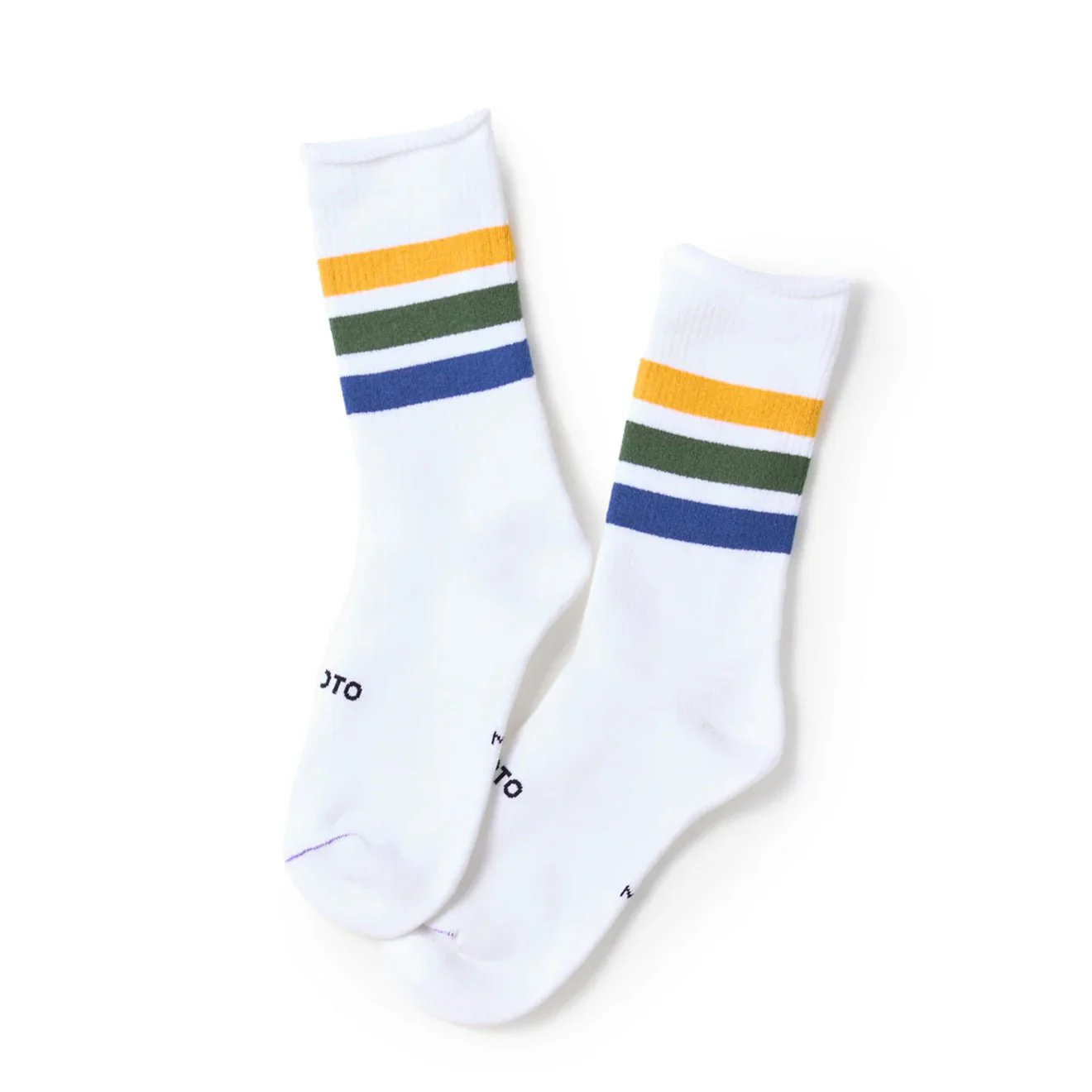 Rototo Fine Pile Striped Crew Socks Yellow / Green / Blue