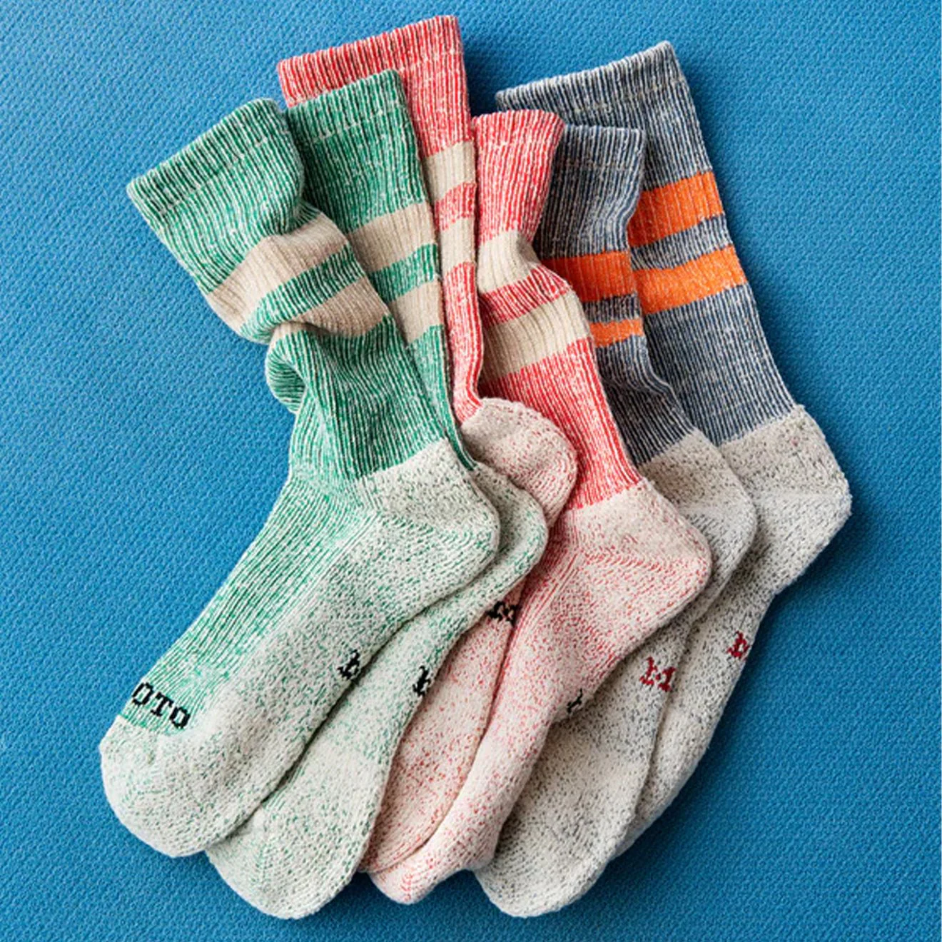 ROTOTO Pile Stripe Marl Socks Navy / Sea Green - Image 2