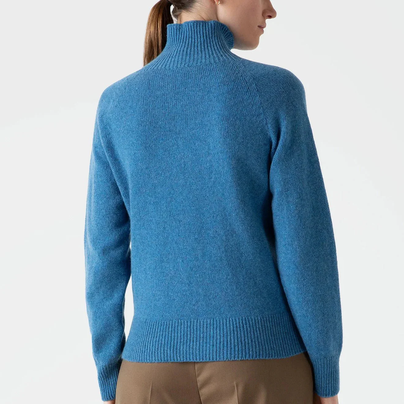 Sunspel Womens Lambswool Funnel Neck Jumper Blue Jean - Image 3