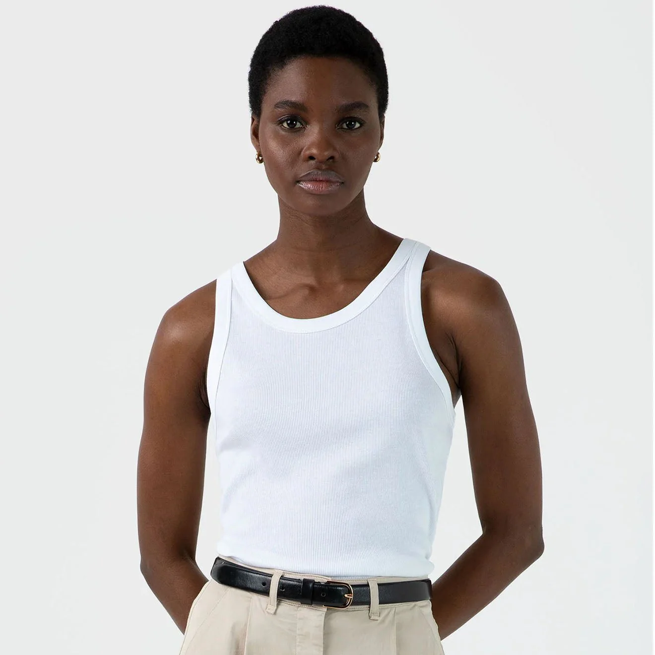 Sunspel Womens Ribbed Tank Top White - Image 2