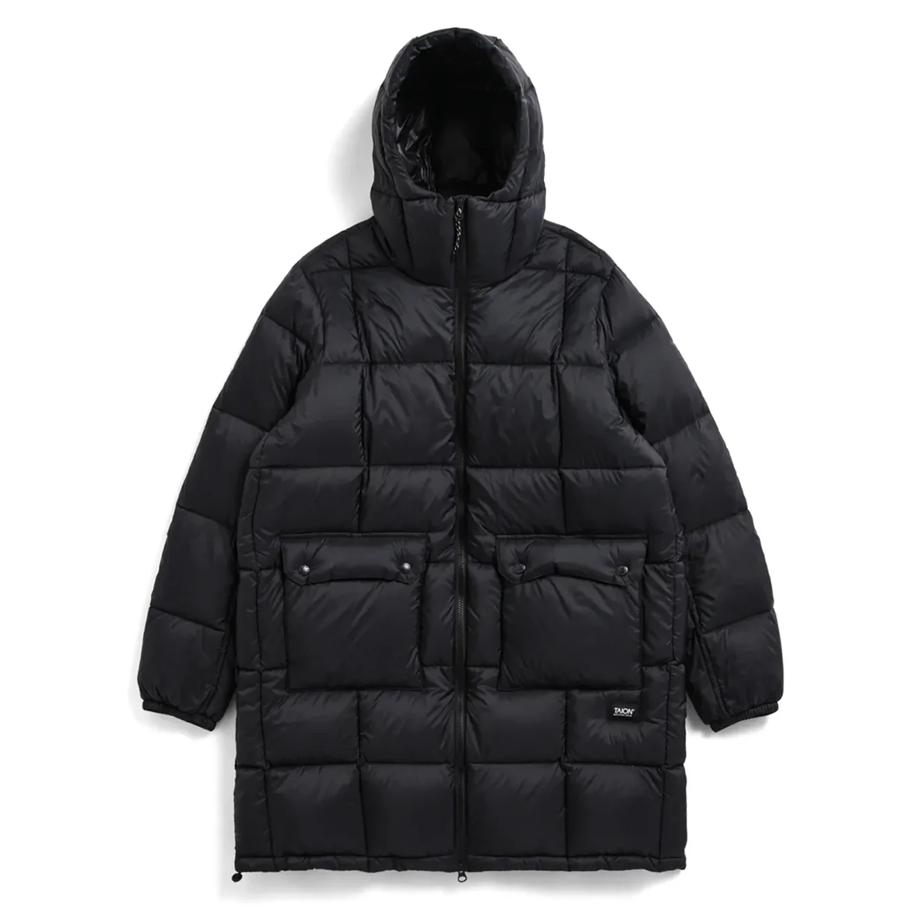 Taion Womens Volume Hood Down Coat Long Outer Black